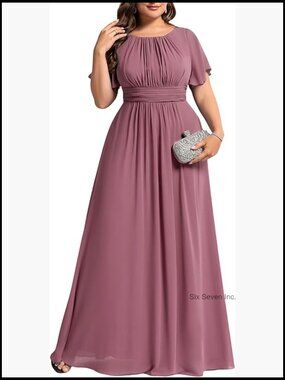 Plus Size Formal Dress Chiffon Short Sleeve Floor Length Mother of Bride